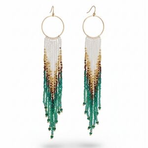 Chic Beaded Hoop Earrings - Green, Gold, White